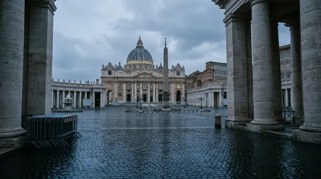 Piazza San Pietro deserta all'alba nei giorni dell'operazione di Leone XIV al Policlinico Gemelli