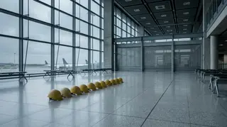 Aeroporto di Genova occupato: caschi da lavoro in fila nell'area partenze deserta dello scalo