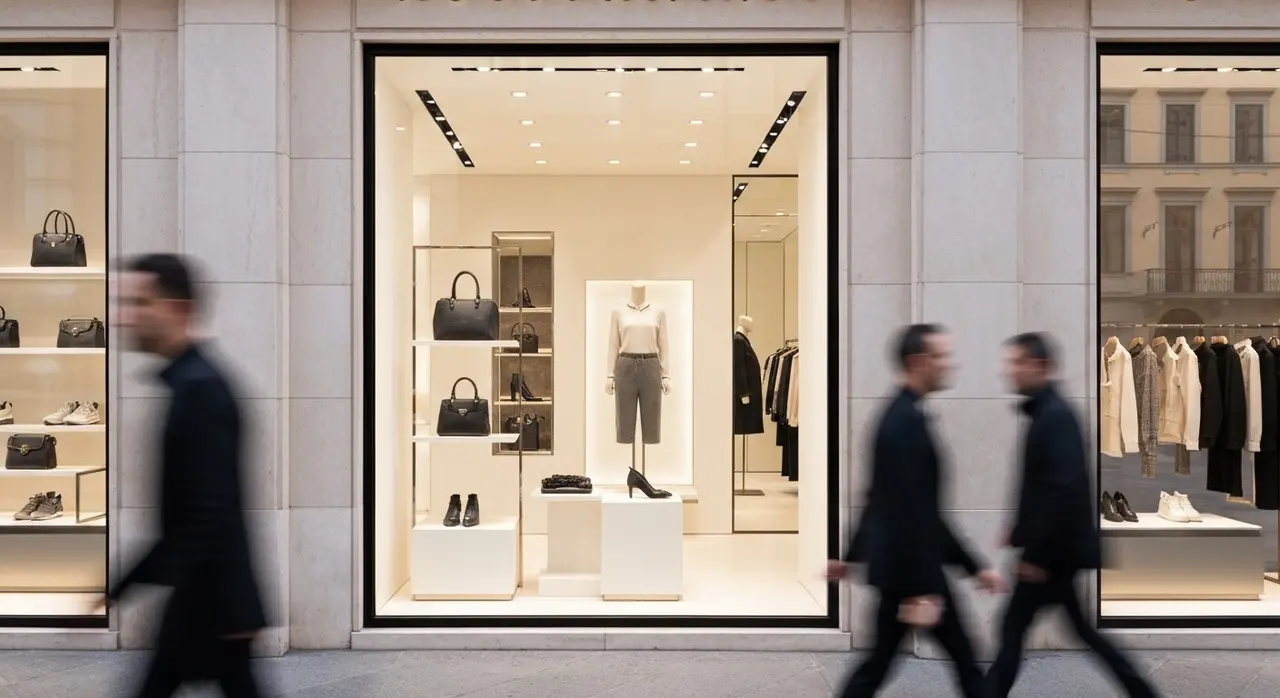 Vetrina boutique luxury italiana a Milano: Prada al vertice tra le big italiane
