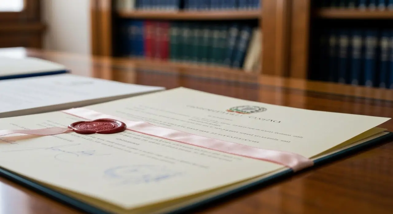 Documento ufficiale del decreto di grazia con sigillo di ceralacca rossa