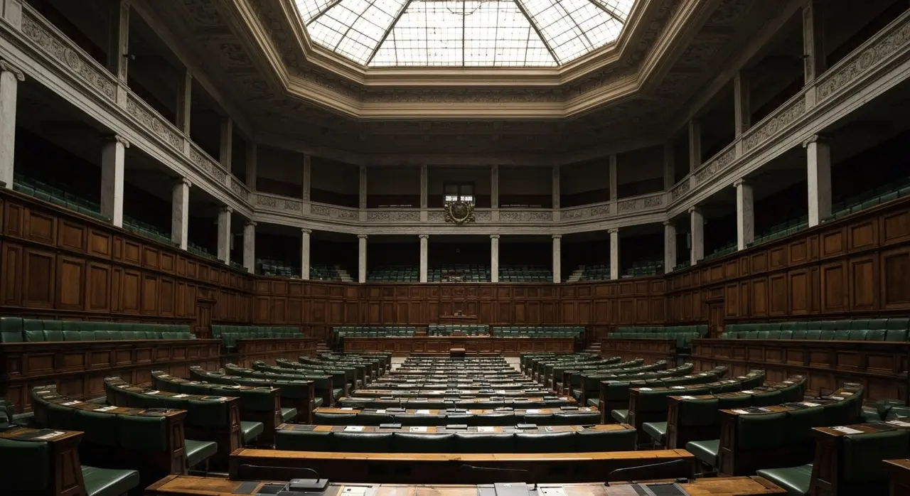 Aula parlamentare italiana vuota in attesa del rientro dell'opposizione
