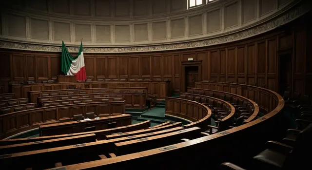 Stabilicum legge elettorale: aula del Parlamento italiano con Costituzione in primo piano