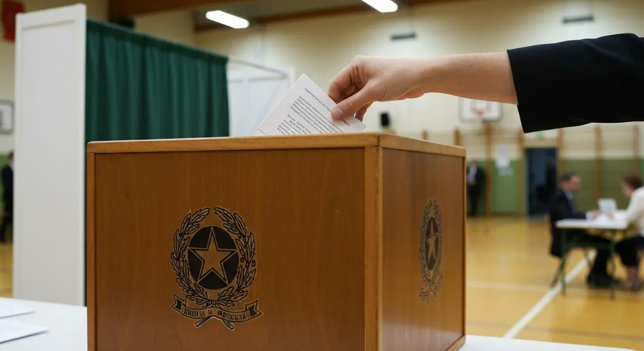 Seggio elettorale italiano con urna e cabina, simbolo della riforma del voto