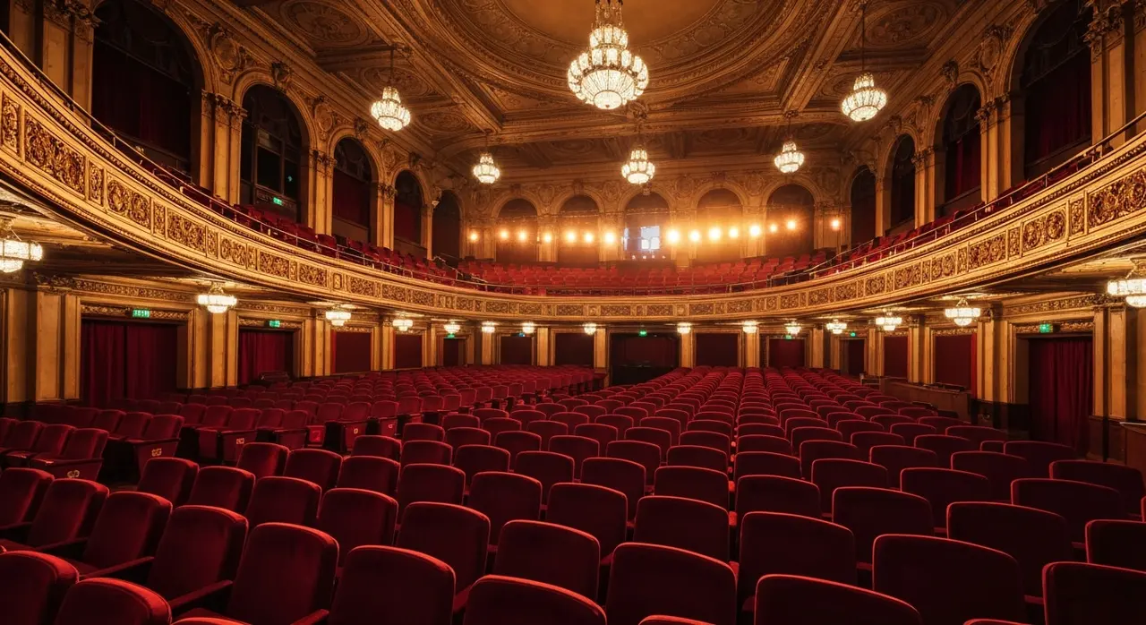 Sala Bunuel del Palais des Festivals di Cannes con sipario rosso