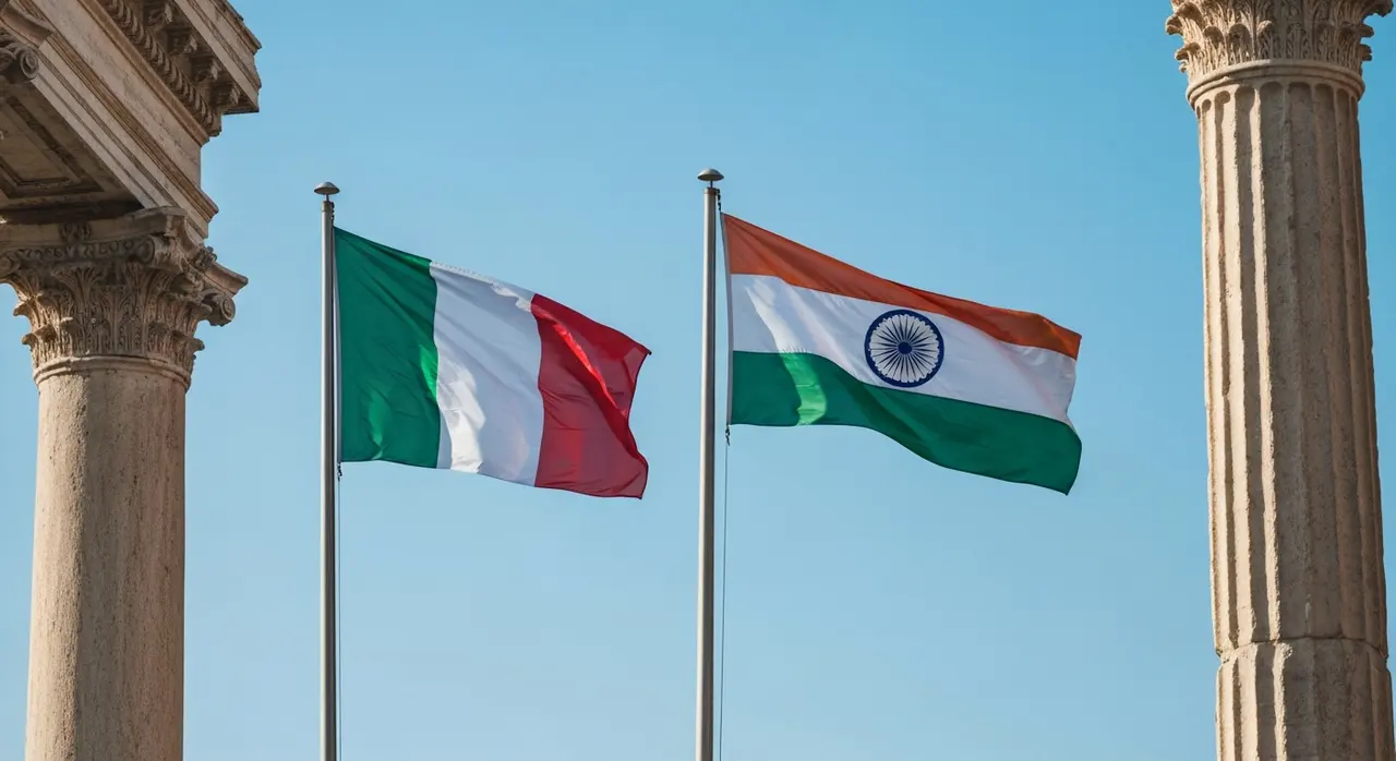 Bandiere di Italia e India accostate, simbolo del partenariato strategico speciale firmato a Roma