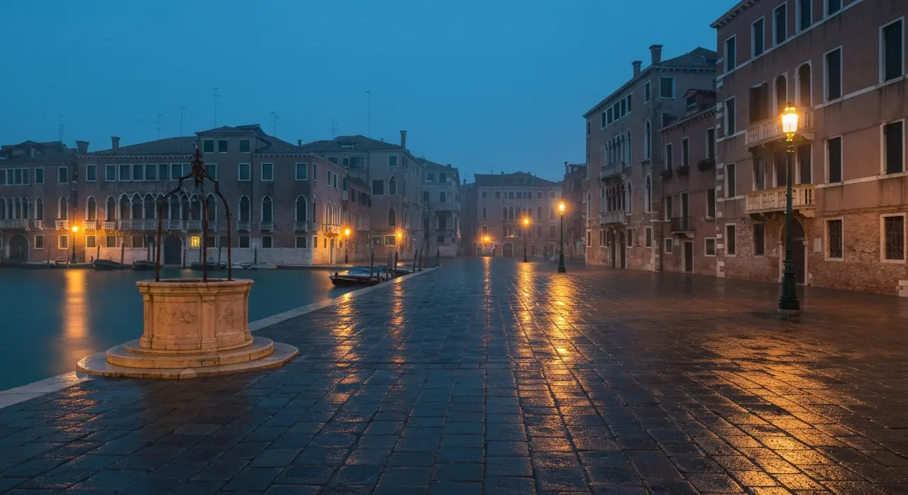 Campo veneziano deserto al crepuscolo, scenario della nuova tappa Liu Jo Ora dopo il debutto milanese