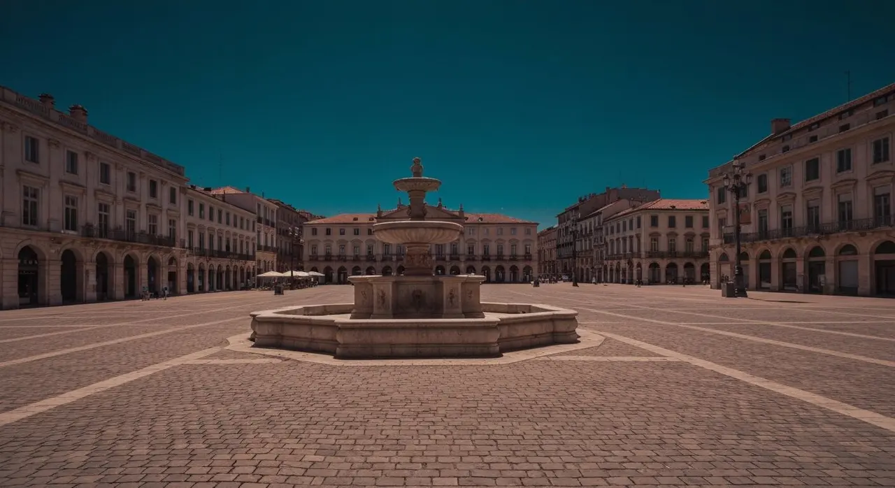 Ondata di calore Italia 26 maggio 2026 città bollino arancione, piazza italiana deserta sotto il sole