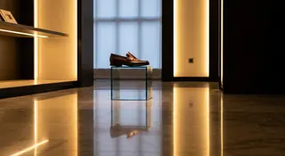 Galantic lascia Tod's: boutique italiana di lusso al tramonto con mocassino su piedistallo