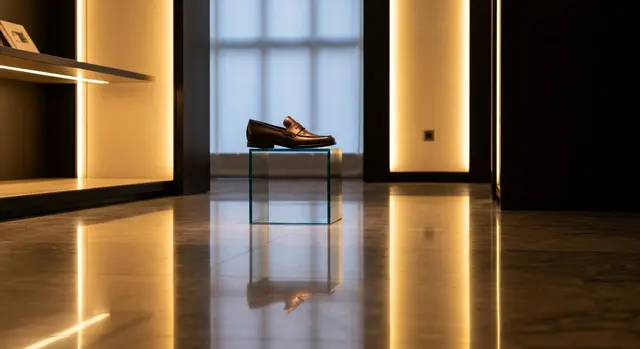 Galantic lascia Tod's: boutique italiana di lusso al tramonto con mocassino su piedistallo