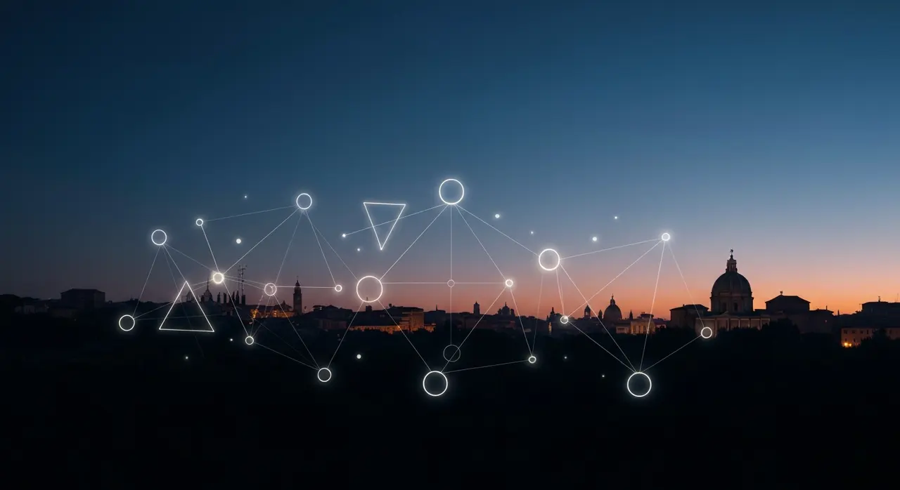 Costellazione luminosa sopra lo skyline di Roma, evocazione dell'immagine simbolo del Festival del Tempo 2026
