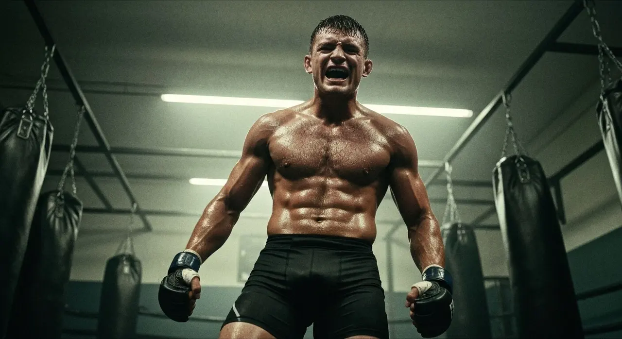 Smashing Machine Venezia 82, lottatore di MMA in primo piano in palestra mentre il film di Safdie debutta in concorso al Lido