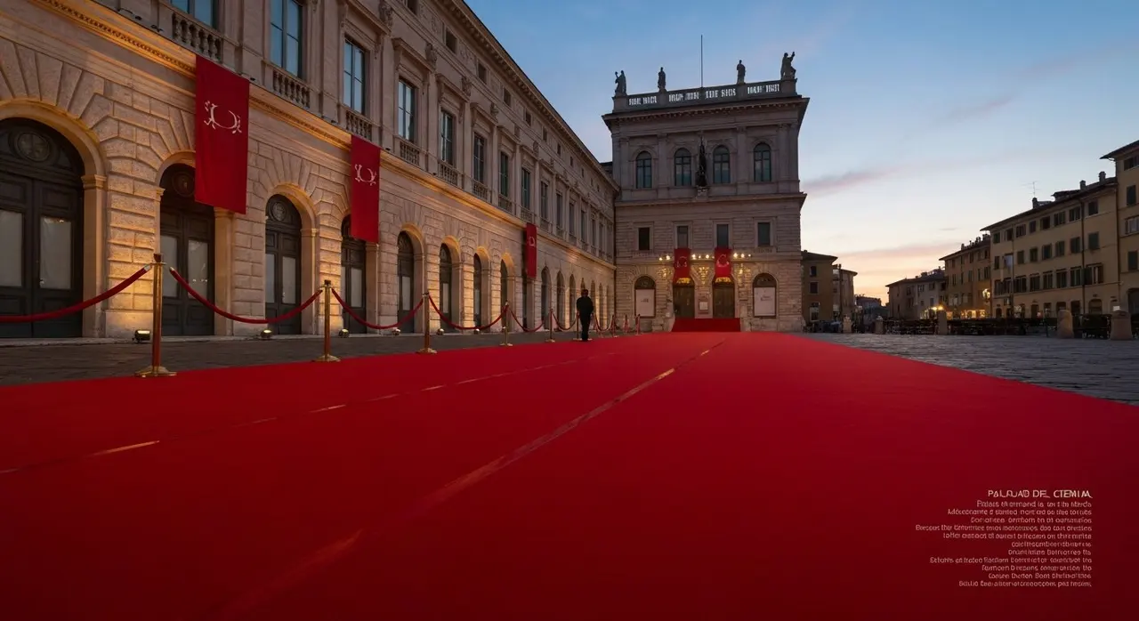 Palazzo del Cinema al Lido alla chiusura della Mostra: red carpet vuoto dopo la cerimonia dei vincitori Venezia 82