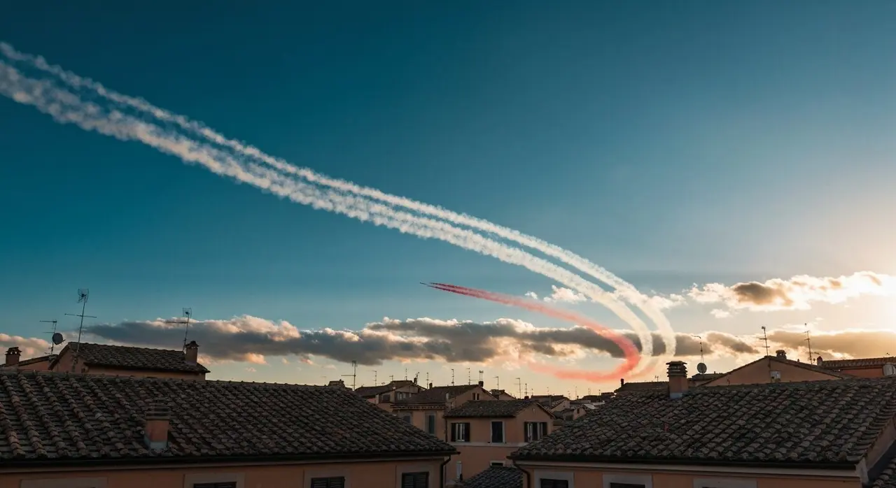 Frecce Tricolori scia verde bianca rossa sul cielo di Roma durante le celebrazioni del 2 giugno
