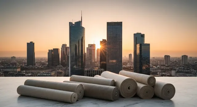 Skyline Milano e tessuti italiani simbolo del tessile abbigliamento 58 miliardi del rapporto Confindustria Moda 2026