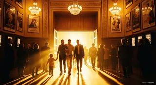 Incassi cinema italiano 2026: folla davanti a una sala cinematografica con luci dorate