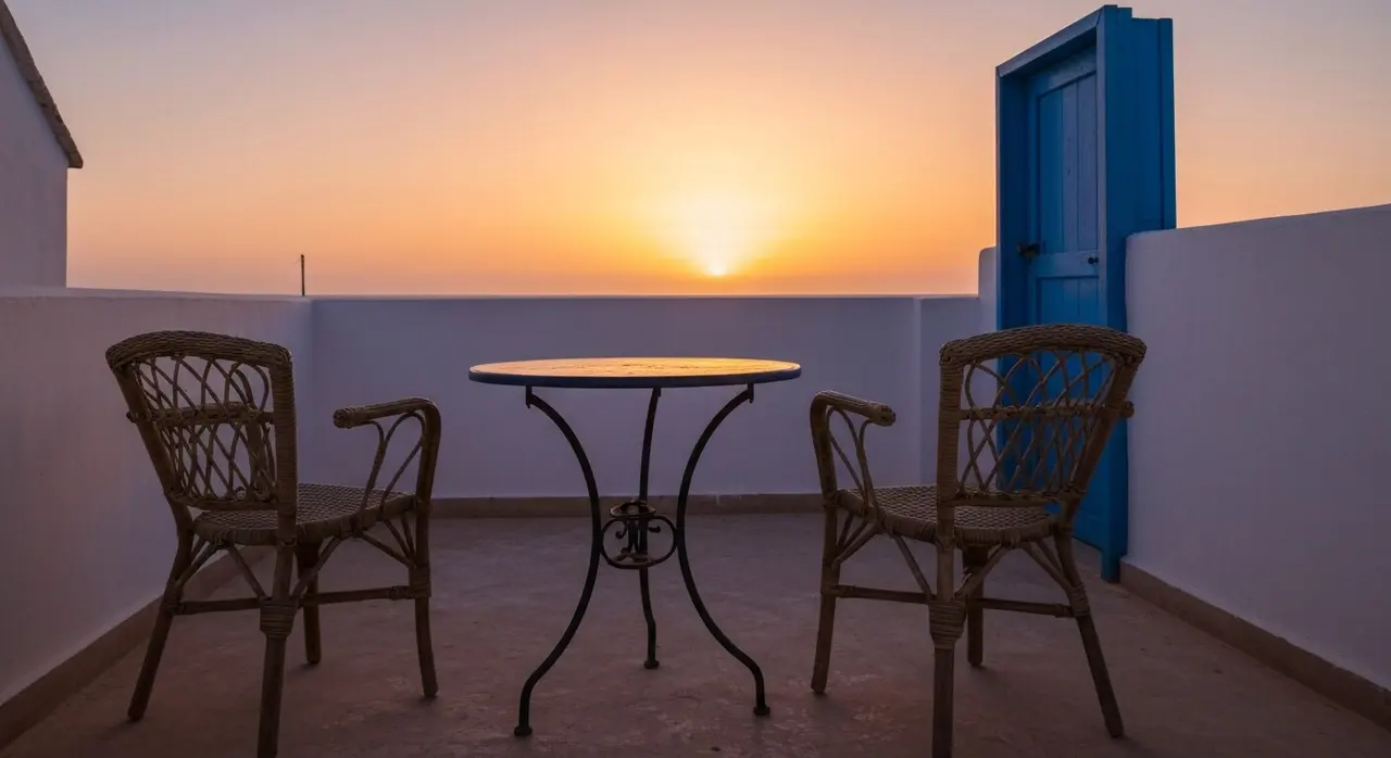 Una terrazza tunisina al tramonto che richiama gli anni di Hammamet vissuti con Bettino Craxi