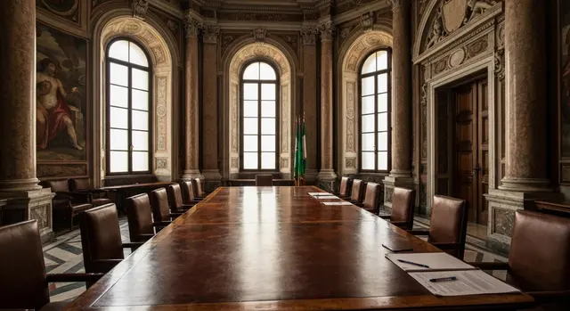 Decreti attuativi IA Italia, sala del Consiglio dei ministri a Palazzo Chigi al termine della seduta