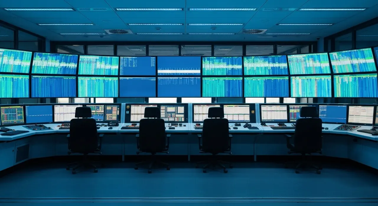 Sala di controllo della circolazione ferroviaria nazionale italiana durante lo sciopero del trasporto