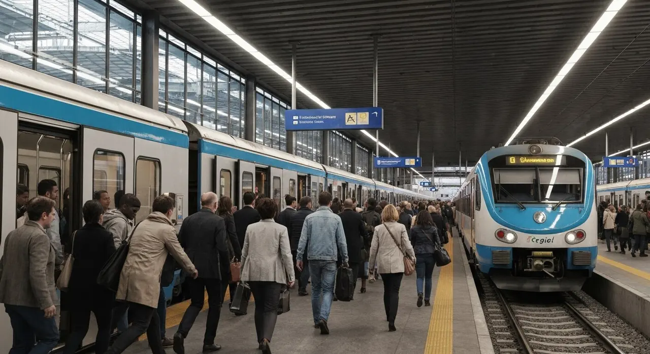 Treno regionale italiano fermo al binario durante lo sciopero ferroviario di 23 ore indetto da Cub e Sgb