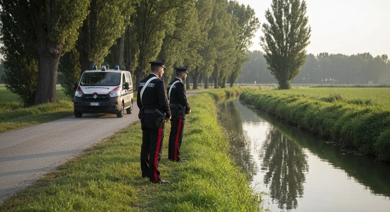Carabinieri sull'argine del canale Malgher a San Stino di Livenza