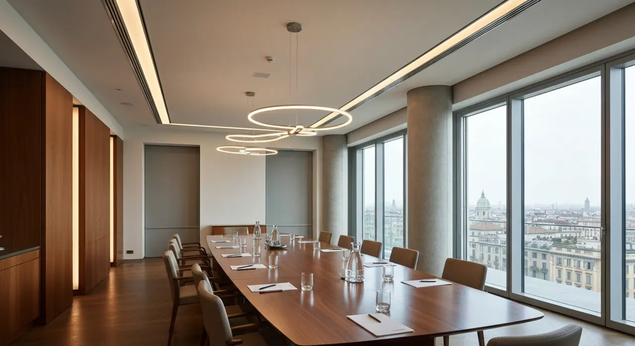 Sala riunioni Altagamma con board del lusso italiano riunito dopo nomina Vitelli presidente