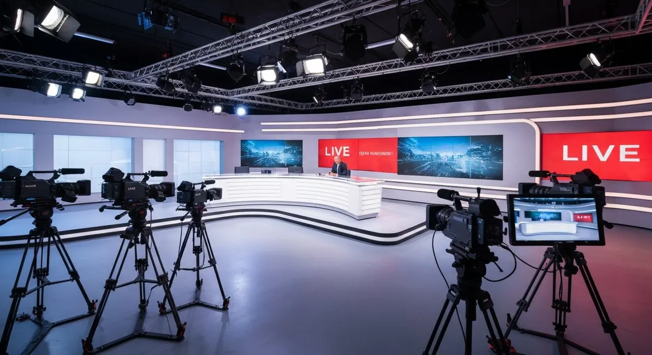 Studio televisivo de L'Aria che Tira durante telefonata in diretta