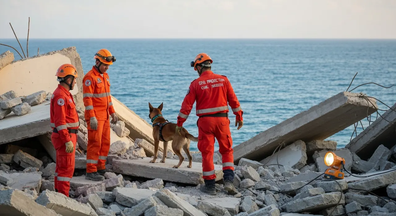 Soccorritori a La Guaira tra le macerie del terremoto