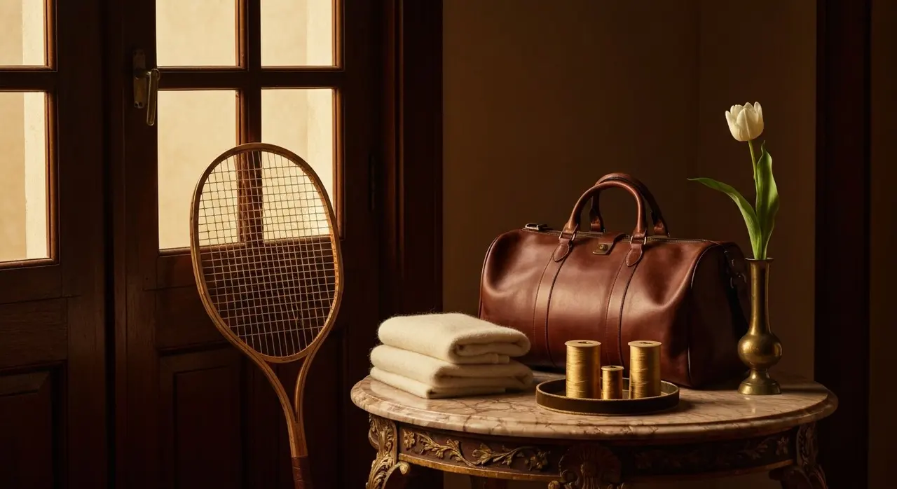Gucci Sinner Made in Italy: still life editoriale con racchetta e tessuti italiani in un palazzo fiorentino