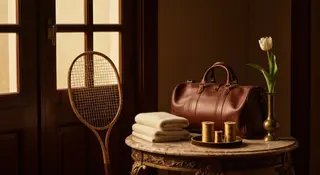 Gucci Sinner Made in Italy: still life editoriale con racchetta e tessuti italiani in un palazzo fiorentino