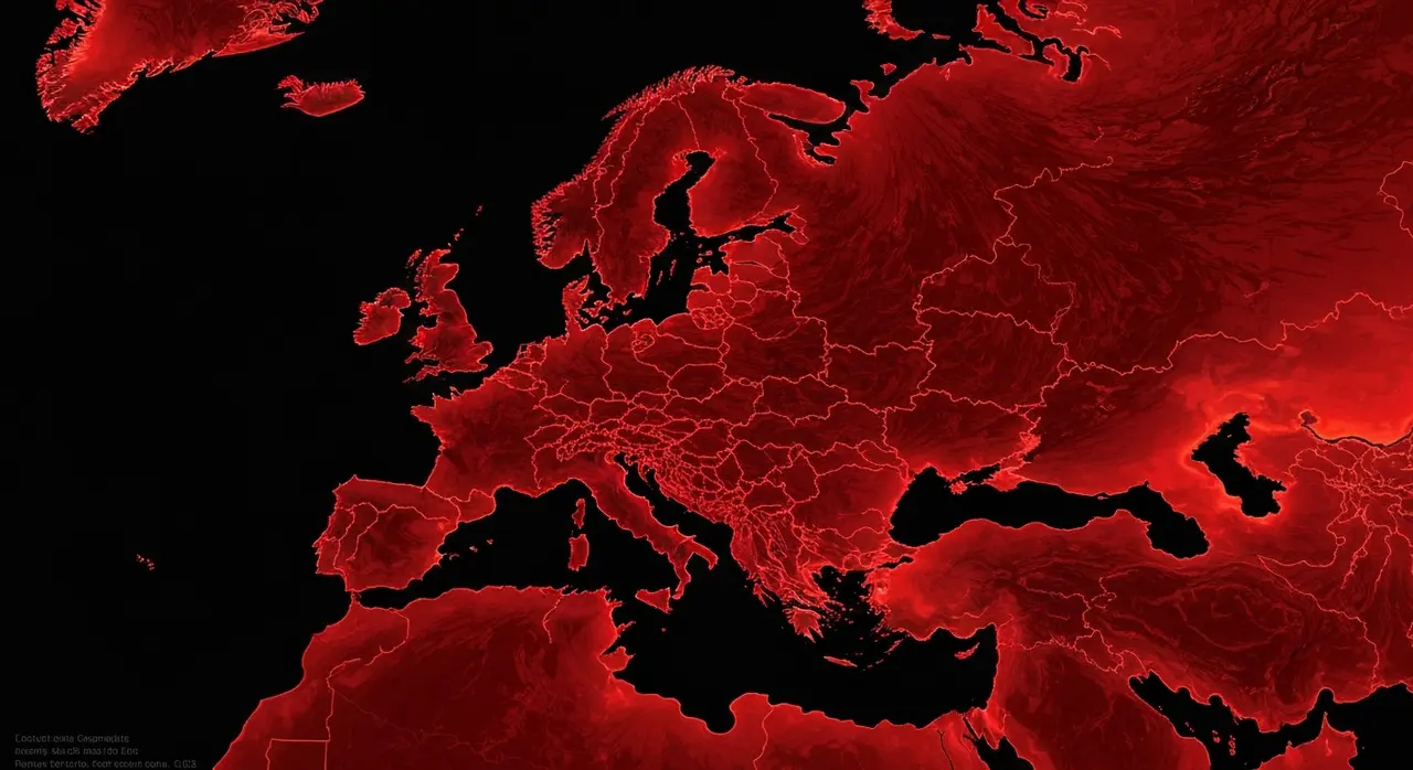 Mappa termica dell'Europa con isoterme estreme - cambiamento climatico OMS 2026