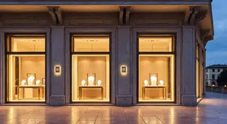 Pandora Italia laboratorio: la facciata illuminata del nuovo flagship di piazza San Babila a Milano