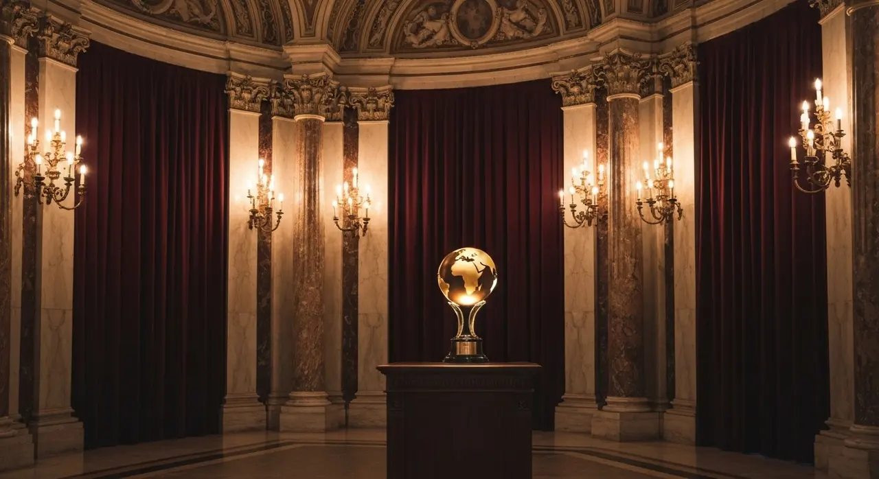 Globo d'oro 2026 Sorrentino: trofeo dorato sul podio della Sala della Protomoteca in Campidoglio