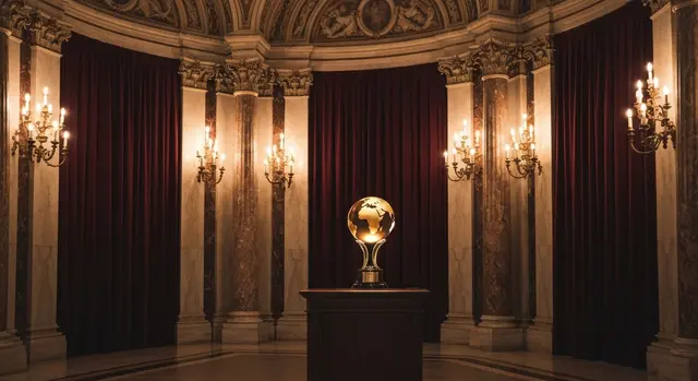 Globo d'oro 2026 Sorrentino: trofeo dorato sul podio della Sala della Protomoteca in Campidoglio