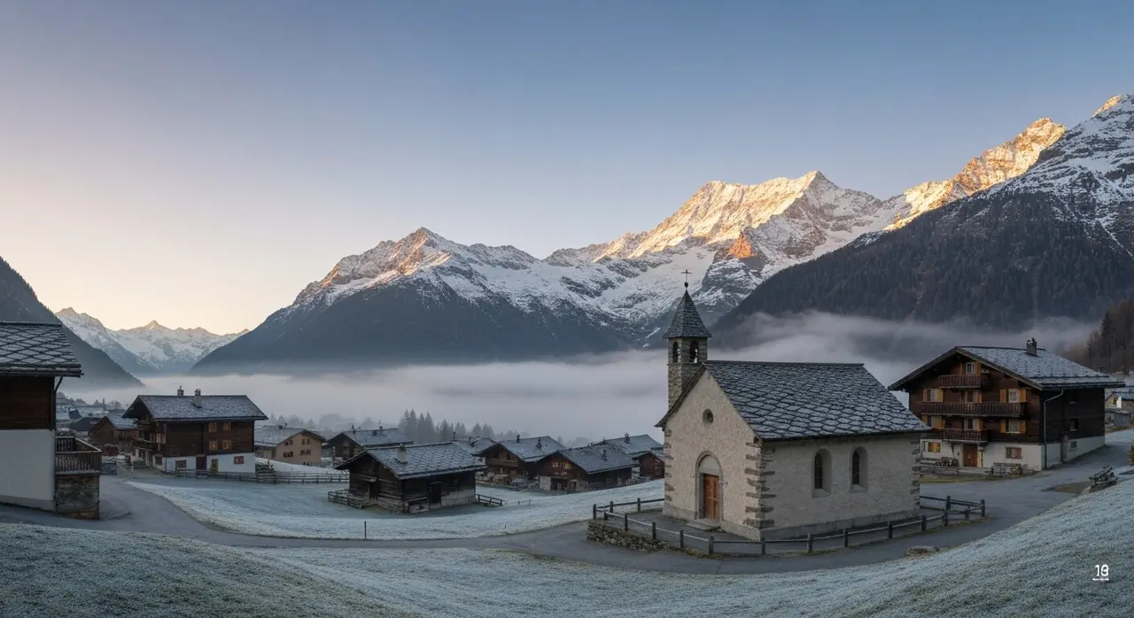 Villaggio di Ecône nelle Alpi svizzere all'alba, sede del seminario lefebvriano dove si è consumato lo scisma