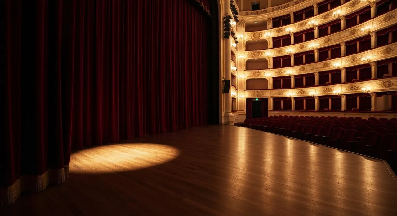 Palco teatrale con sipario rosso, il teatro come nuovo orizzonte di Stefania Sandrelli