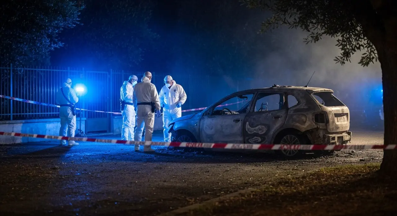 Scena dell'attentato a Ranucci con l'auto incendiata, il caso Lavitola mandante Ranucci al centro dell'inchiesta antimafia