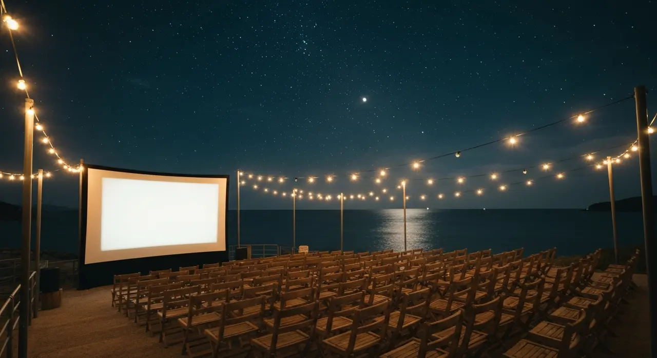 Cinema all'aperto d'estate sul mare in Calabria, atmosfera del festival di Soverato