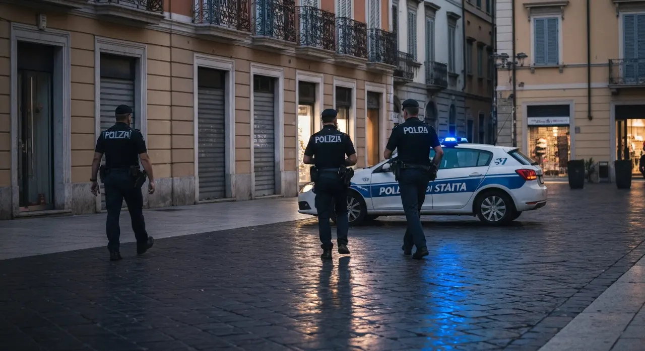 Pattuglia della Polizia di Stato durante i controlli nelle zone della movida contro le baby gang