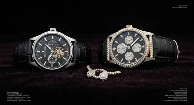 Gruppo Damiani: still life di lusso con orologio meccanico svizzero e gioiello italiano in oro
