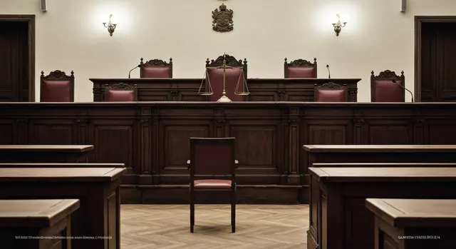 Condanne definitive Saman Abbas: aula di tribunale italiana deserta con la bilancia della giustizia