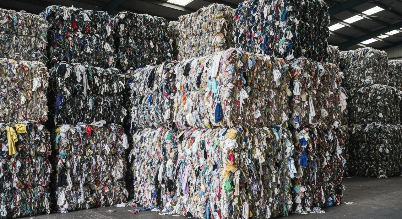 Balle di scarti tessili avviate al riciclo nell'economia circolare della moda