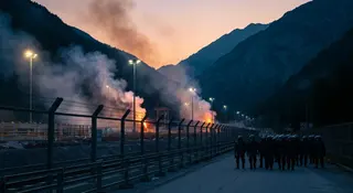 Guerriglia No Tav: cantiere Tav di Chiomonte in Val di Susa sotto assedio al tramonto
