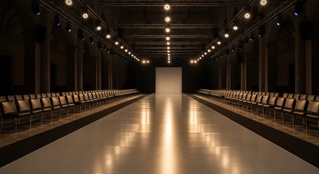Passerella allestita per la Milano Fashion Week settembre 2026 in un palazzo milanese