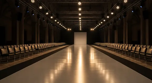 Passerella allestita per la Milano Fashion Week settembre 2026 in un palazzo milanese