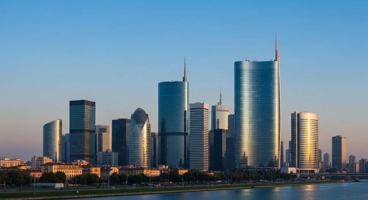 Skyline del distretto finanziario di Milano allalba