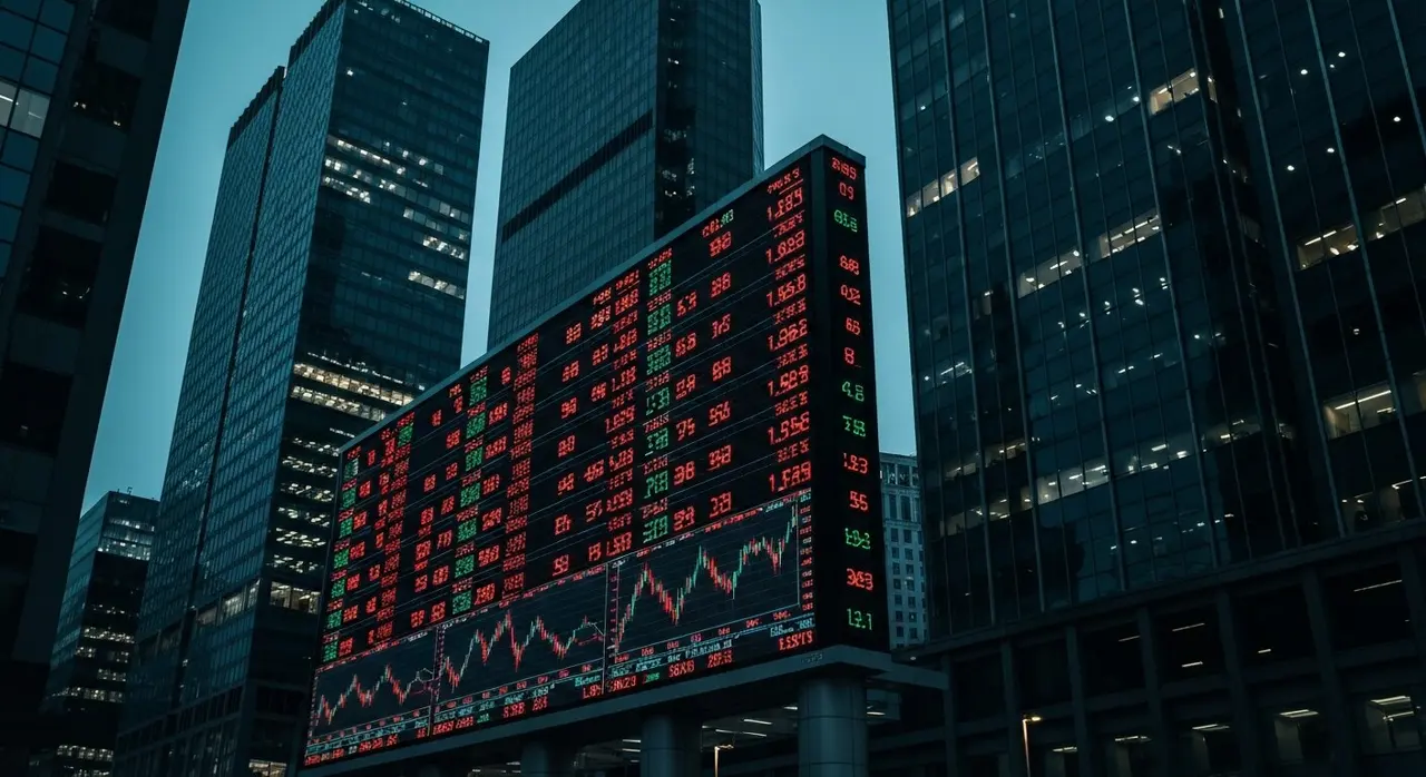 Crollo delle borse asiatiche: tabellone rosso in un distretto finanziario