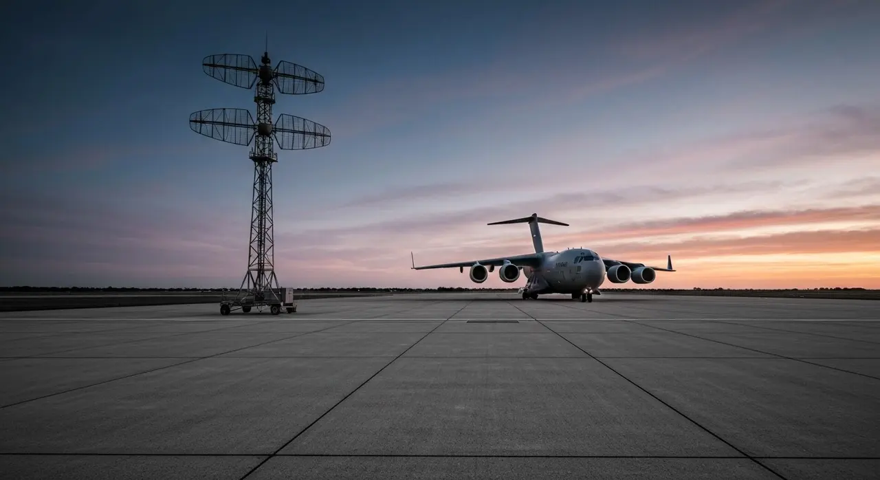Aereo da trasporto militare e radar della difesa al tramonto, gli equipaggiamenti finanziabili con il Safe