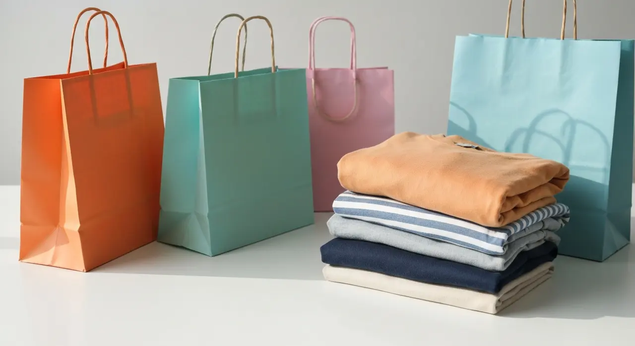 Buste della spesa e capi di abbigliamento nuovi, simbolo dello shopping di moda accessibile
