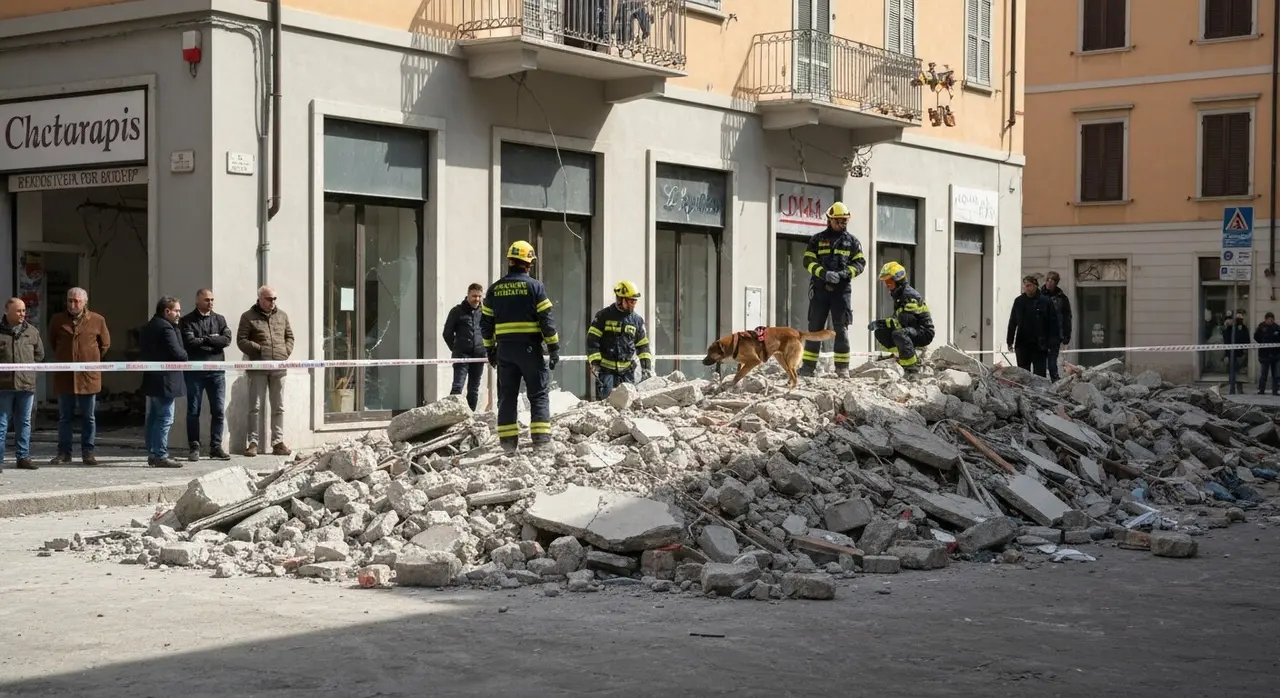Squadre USAR e cani molecolari scavano tra le macerie dopo il crollo della palazzina a Messina