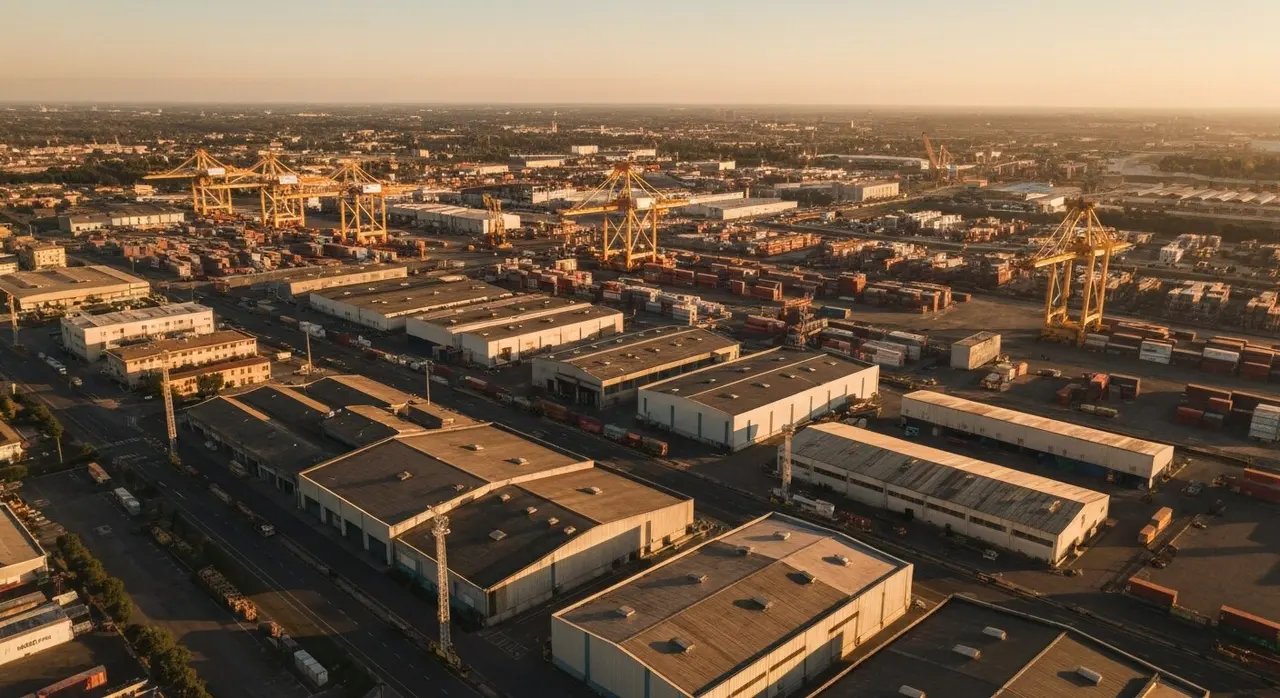 Crescita PIL Italia: veduta di un porto industriale italiano che simboleggia l'economia in espansione nel 2026